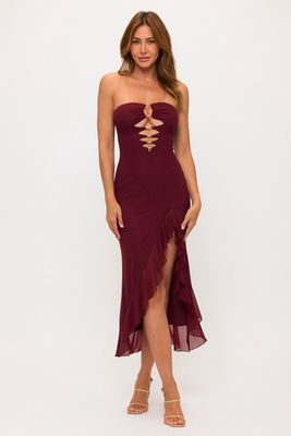ESPAÑA RUFFLE SLIT MAXI DRESS