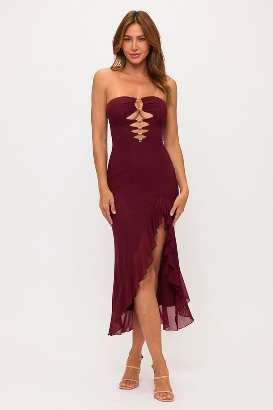 ESPAÑA RUFFLE SLIT MAXI DRESS