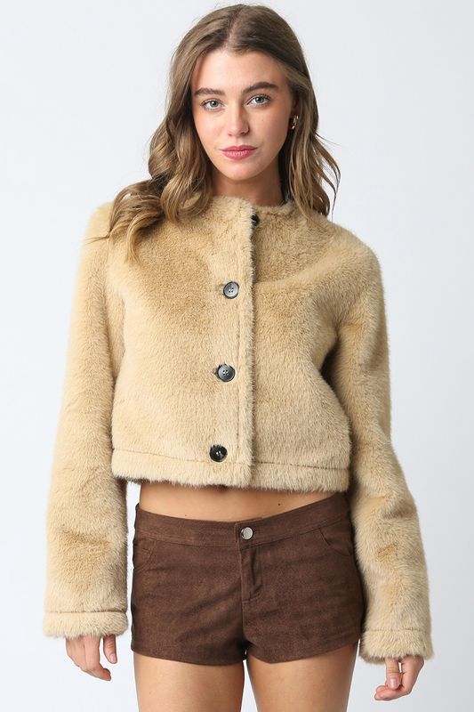 SONIA FAUX FUR BUTTON JACKET