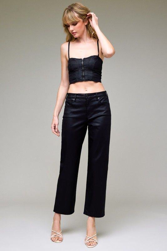 COATED HIGH RISE STRAIGHT, Colour: BLACK, Size: 24