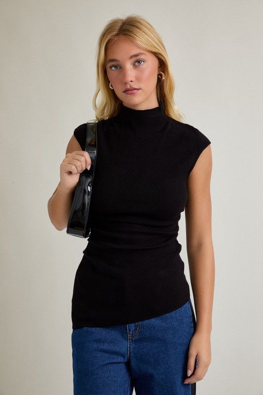 SUZANNA ASYM KNIT TOP, Colour: BLACK, Size: XSMALL