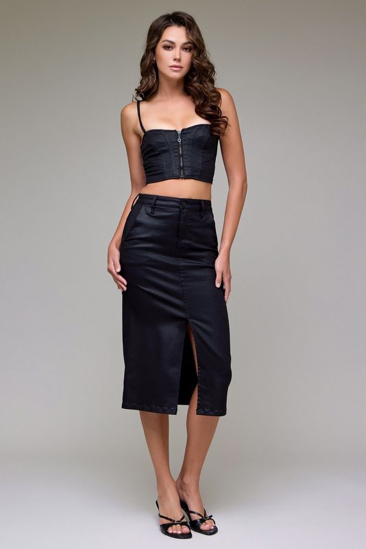 PEYTON COATED HIRISE MIDI TROUSER SKIRT