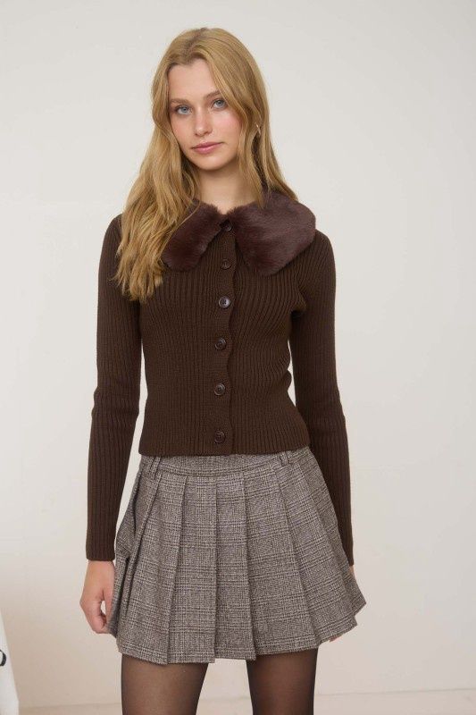 ELLA FUR COLLAR CARDIGAN