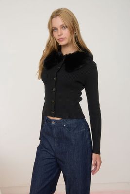 ELLA FUR COLLAR CARDIGAN