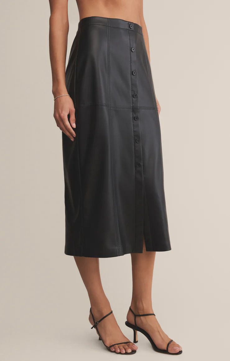 REINE FAUX LEATHER MIDI SKIRT