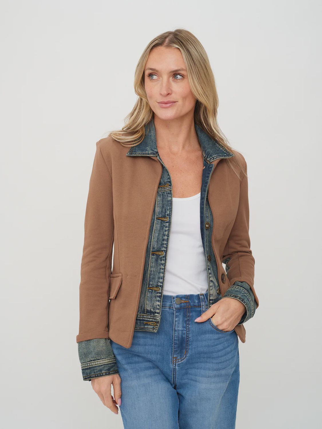 Clarissa denim blazer jacket, Colour: TOBACCO, Size: XSMALL