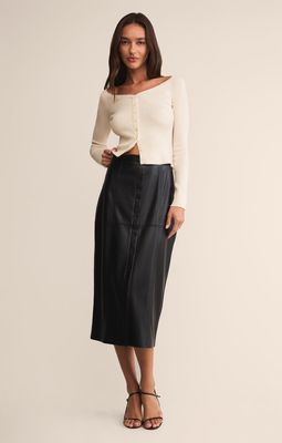 REINE FAUX LEATHER MIDI SKIRT