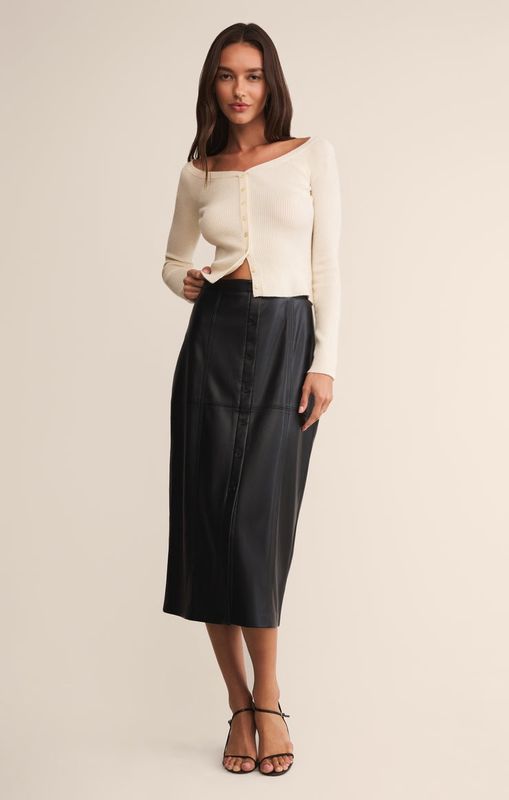 REINE FAUX LEATHER MIDI SKIRT