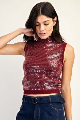 TOASTING SEQUIN RIB SWEATER TOP
