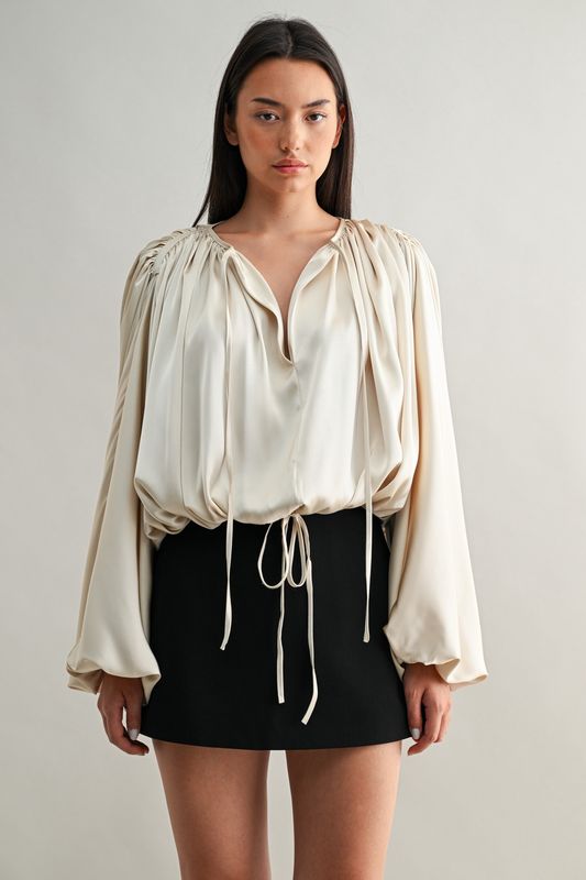 CHLOÉ SATIN DRAWSTRING BLOUSE
