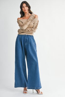 GENEVIÉVE HIRISE WIDE LEG DENIM PANTS