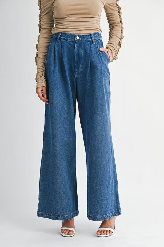 GENEVIÉVE HIRISE WIDE LEG DENIM PANTS