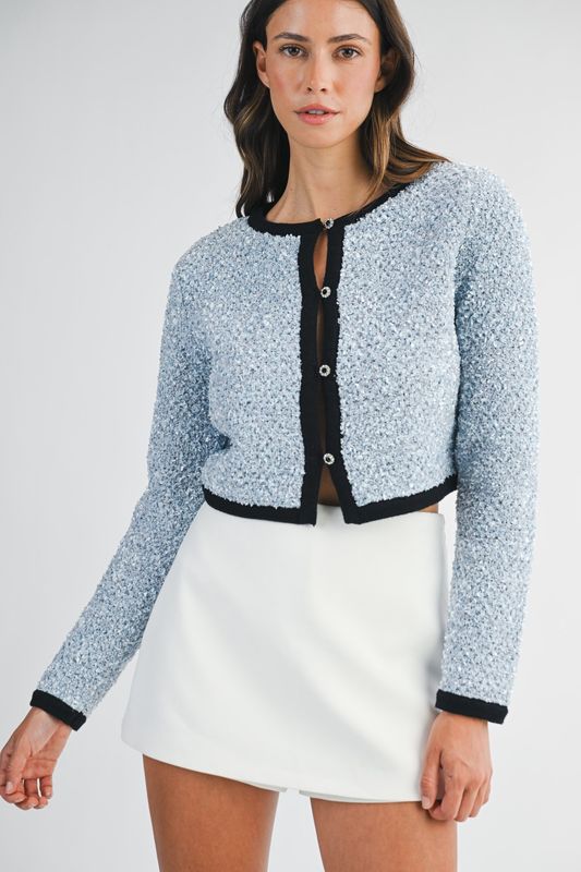 CÉLINE TWEED KNIT TRIM CARDIGAN