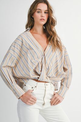 ODETTE STRIPE TWIST BUTTON TOP