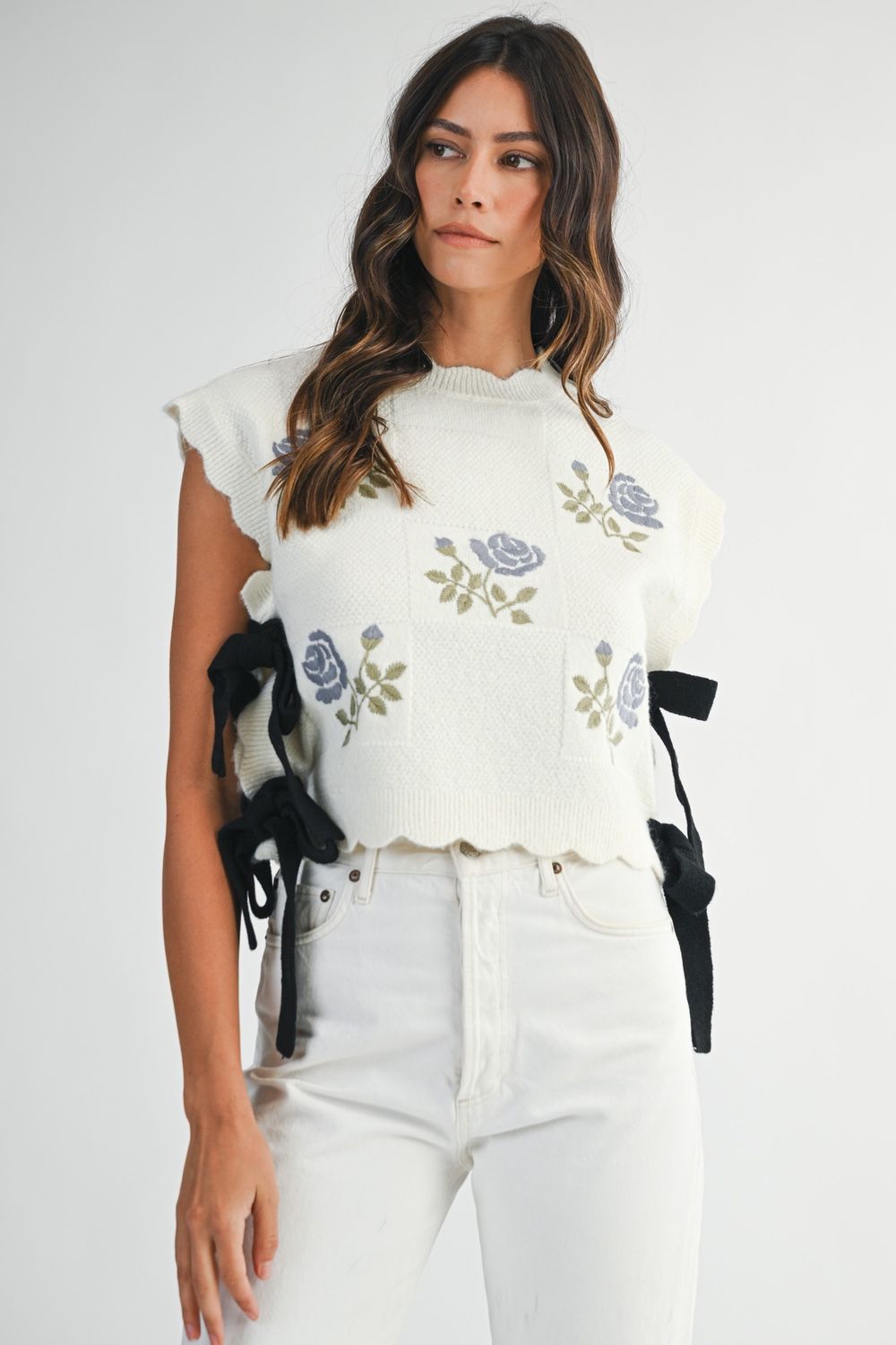 AUDREY EMBROIDERED SIDE TIE VEST