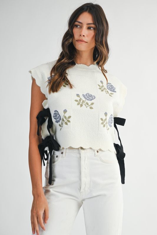 AUDREY EMBROIDERED SIDE TIE VEST
