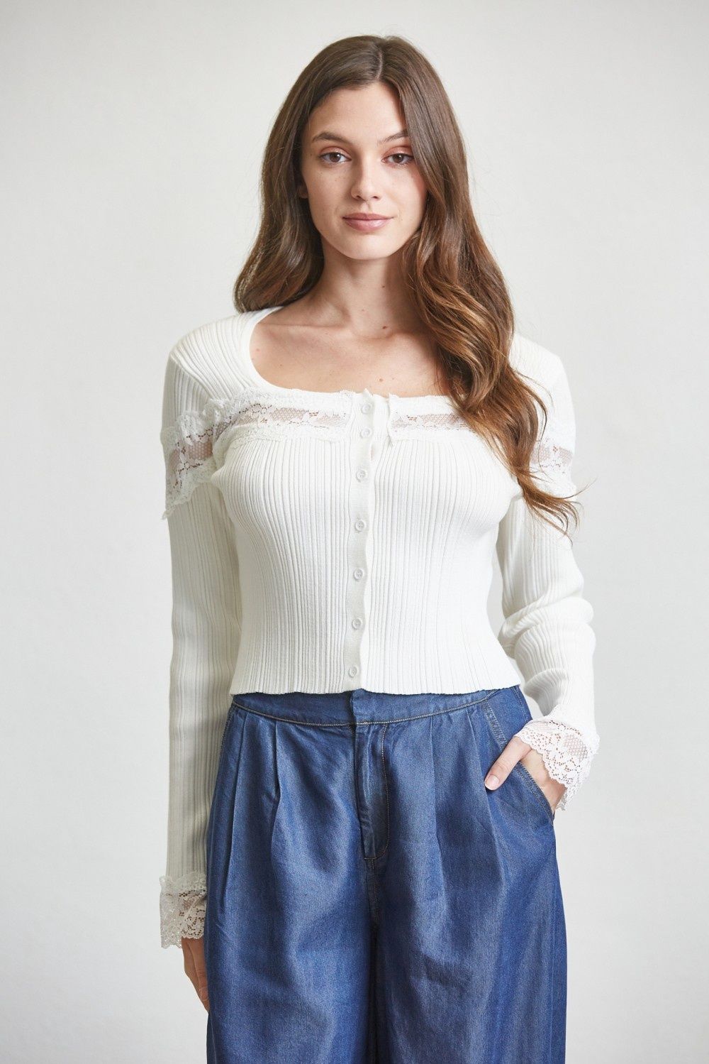 ISA LACE LONG SLEEVE KNIT SWEATER