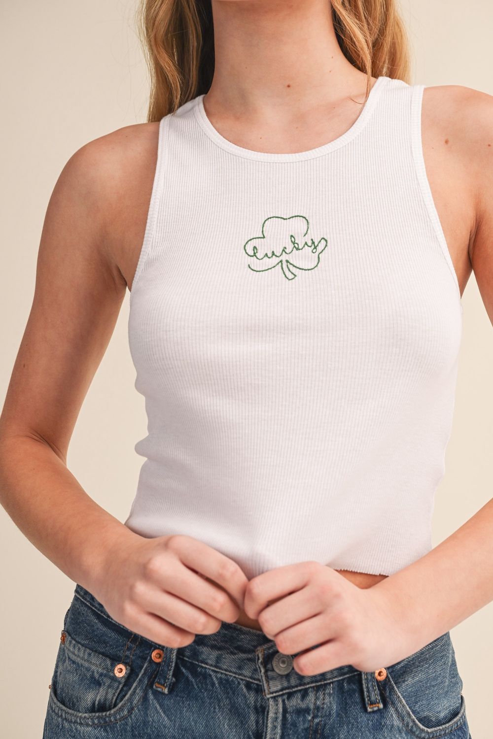 LUCKY CLOVER EMBROIDERED TEE