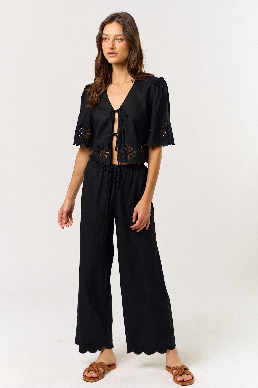 FREYA EYELET CROP TOP, Colour: BLACK, Size: SMALL