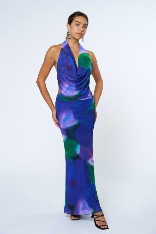 ISLA HALTER COWL MAXI DRESS