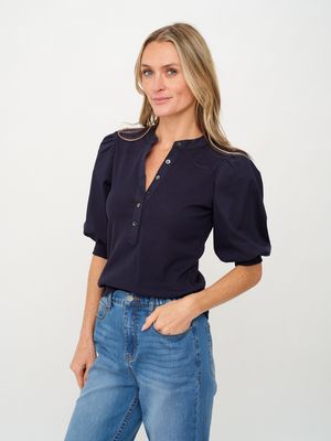 AUDREY MIX MEDIA RIB BUTTON TOP