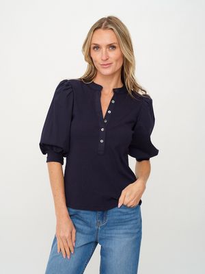 AUDREY MIX MEDIA RIB BUTTON TOP
