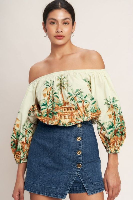 EXUMAS PRINT BUBBLE CROP TOP