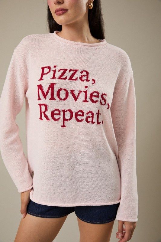 PIZZA,MOVIE,REPEAT. SWEATER