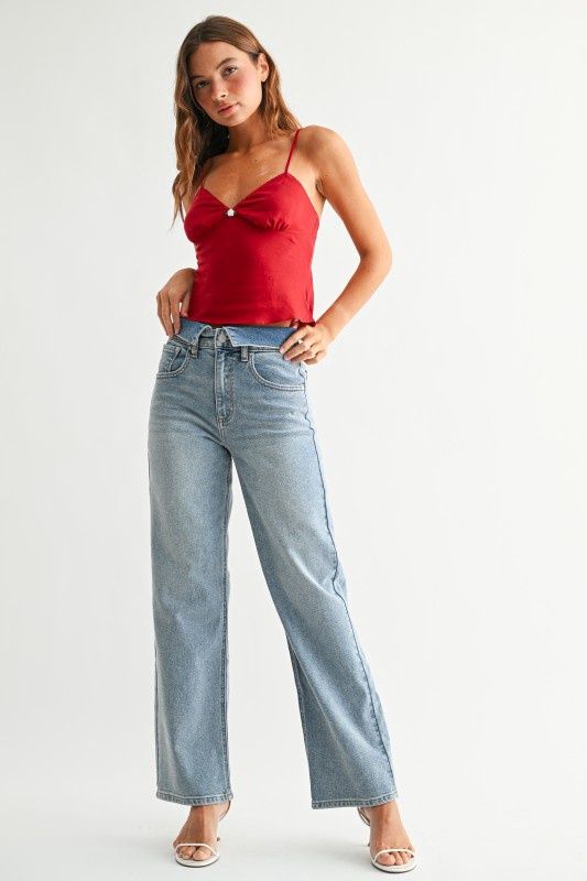 FOLDED WAIST RELAXED STRAIGHT, COLOR: LIGHTDENIM, Size: 24