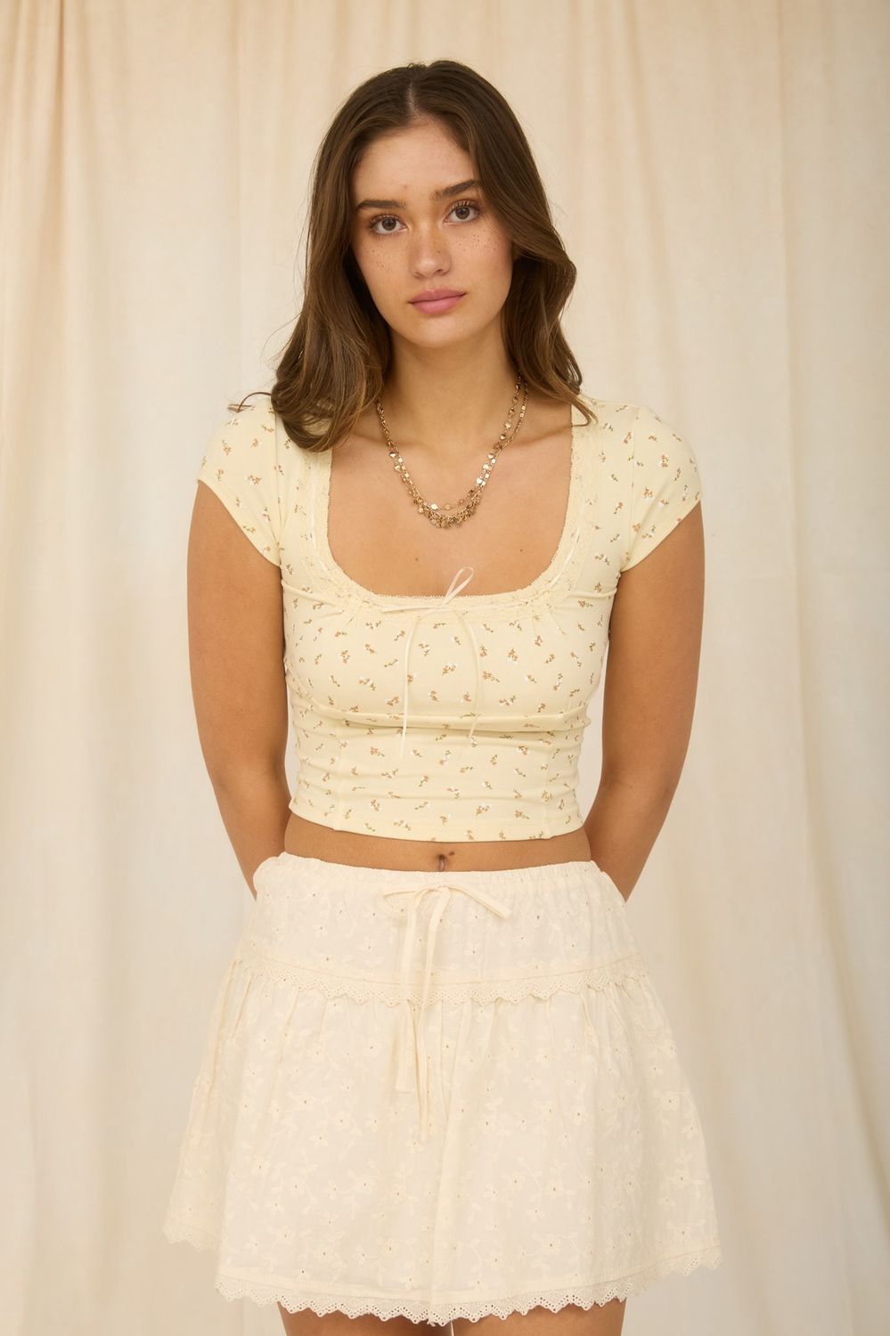 ROWAN RIBBON TIE KNIT CROP TOP
