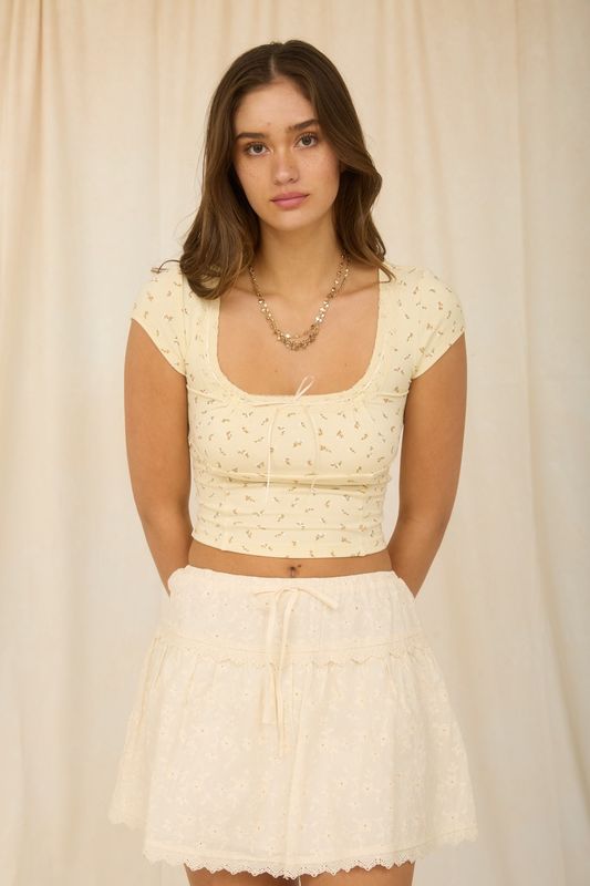 ROWAN RIBBON TIE KNIT CROP TOP
