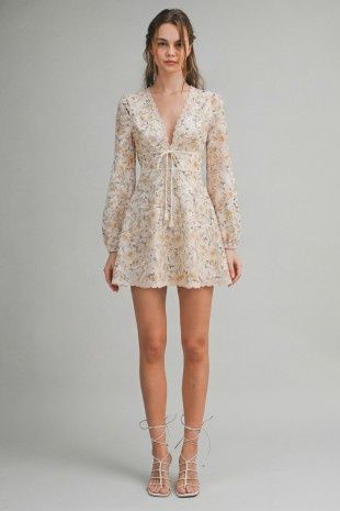 EDENS FLORAL LACE LS MINI DRESS