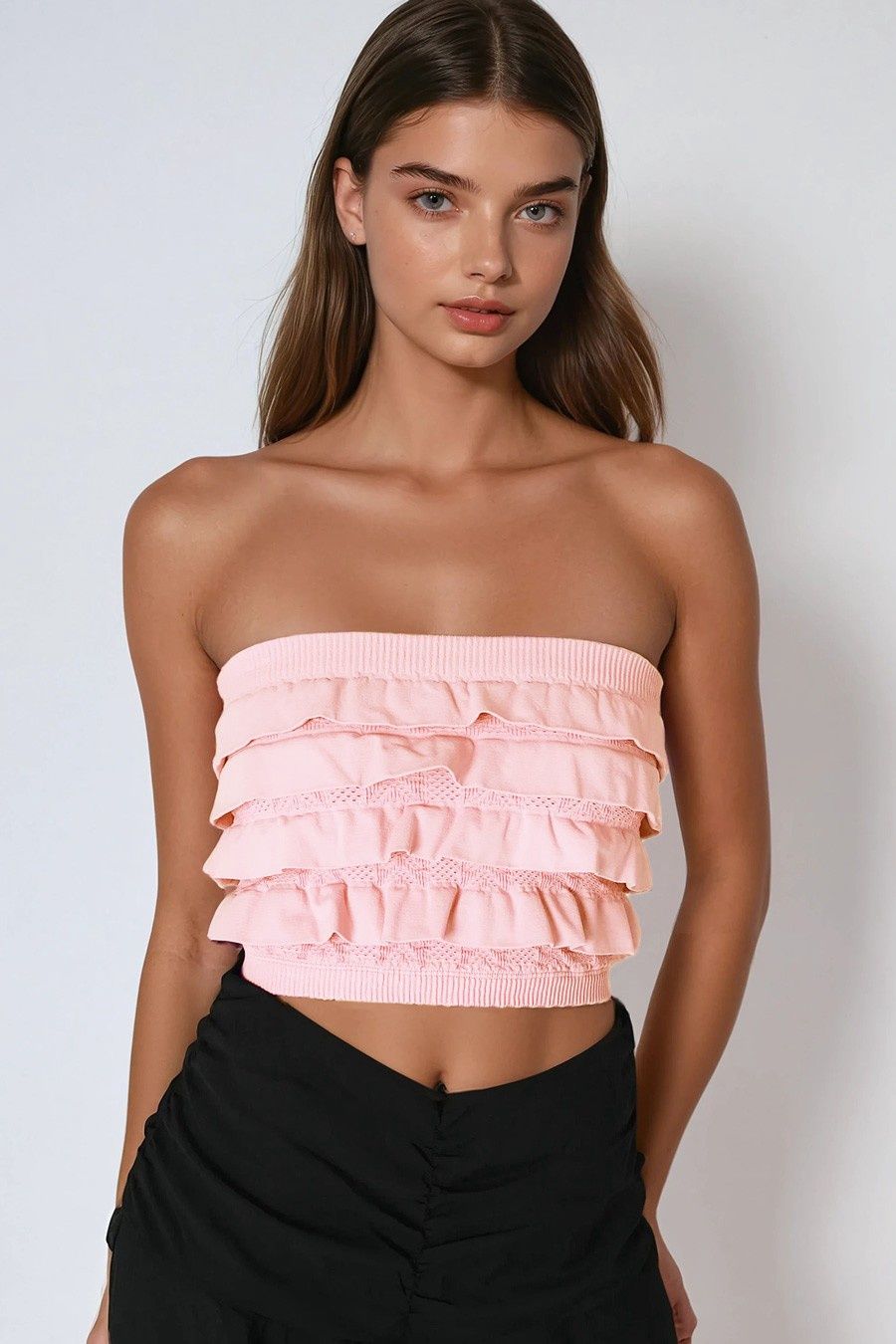 MIA RUFFLE TUBE TOP, COLOR: ICY PINK, Size: O/S