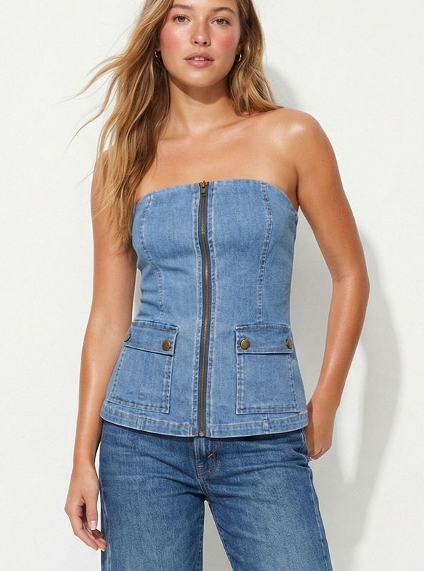TETHYS DENIM ZIP TUBE TOP