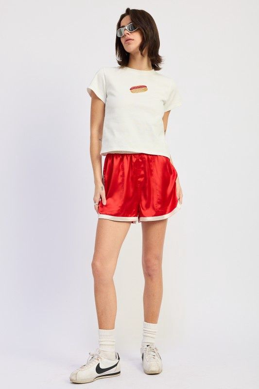 SATIN MINI SHORTS, Colour: RED, Size: SMALL