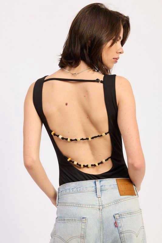 SUNSET BEADED BODYSUIT, Colour: BLACK, Size: SMALL