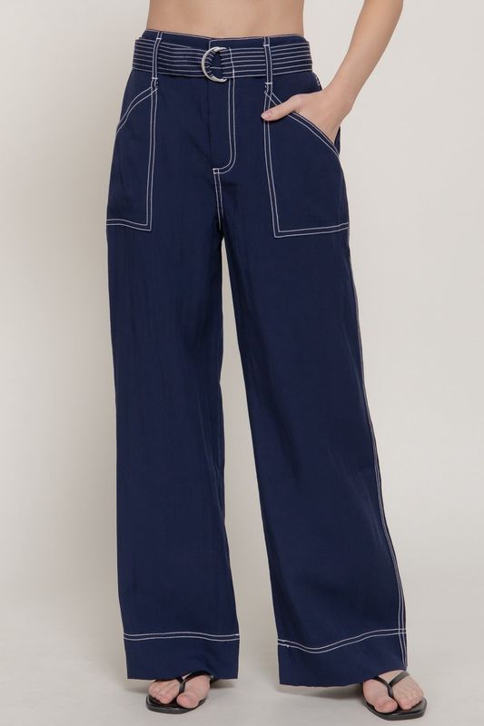 SEASONS BELTED WIDE LEG WOVEN PANT