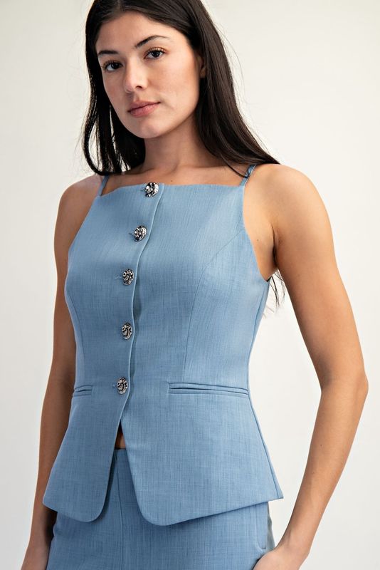 ELODIE BUTTON FRONT DENIM TOP