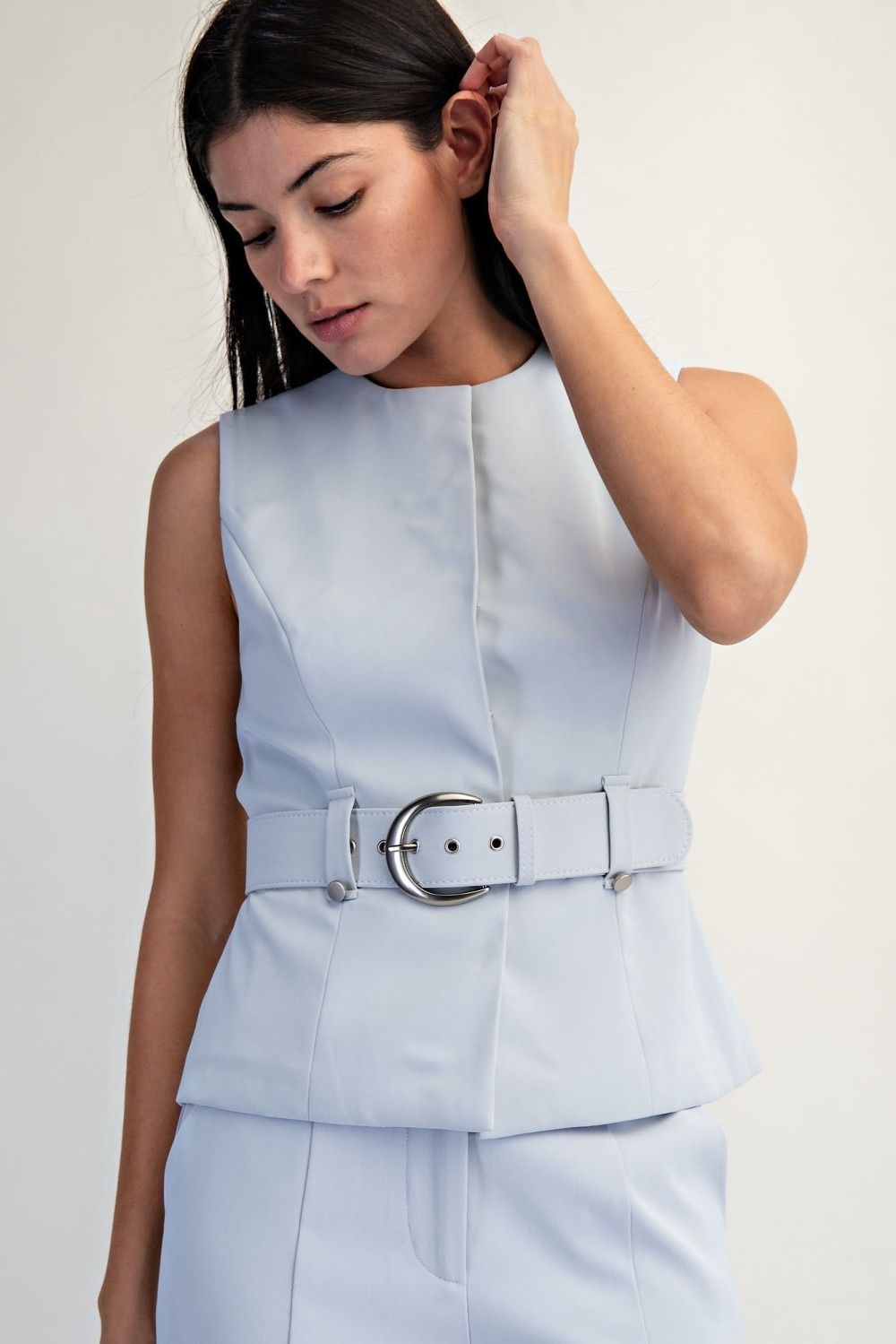 MISTY WOVEN BELTED TOP