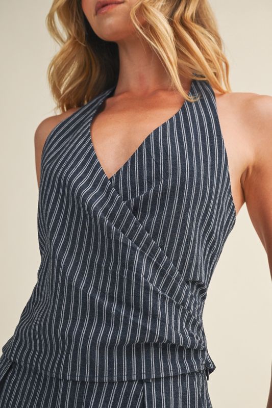 BECK HALTER WRAP STRIPE TOP