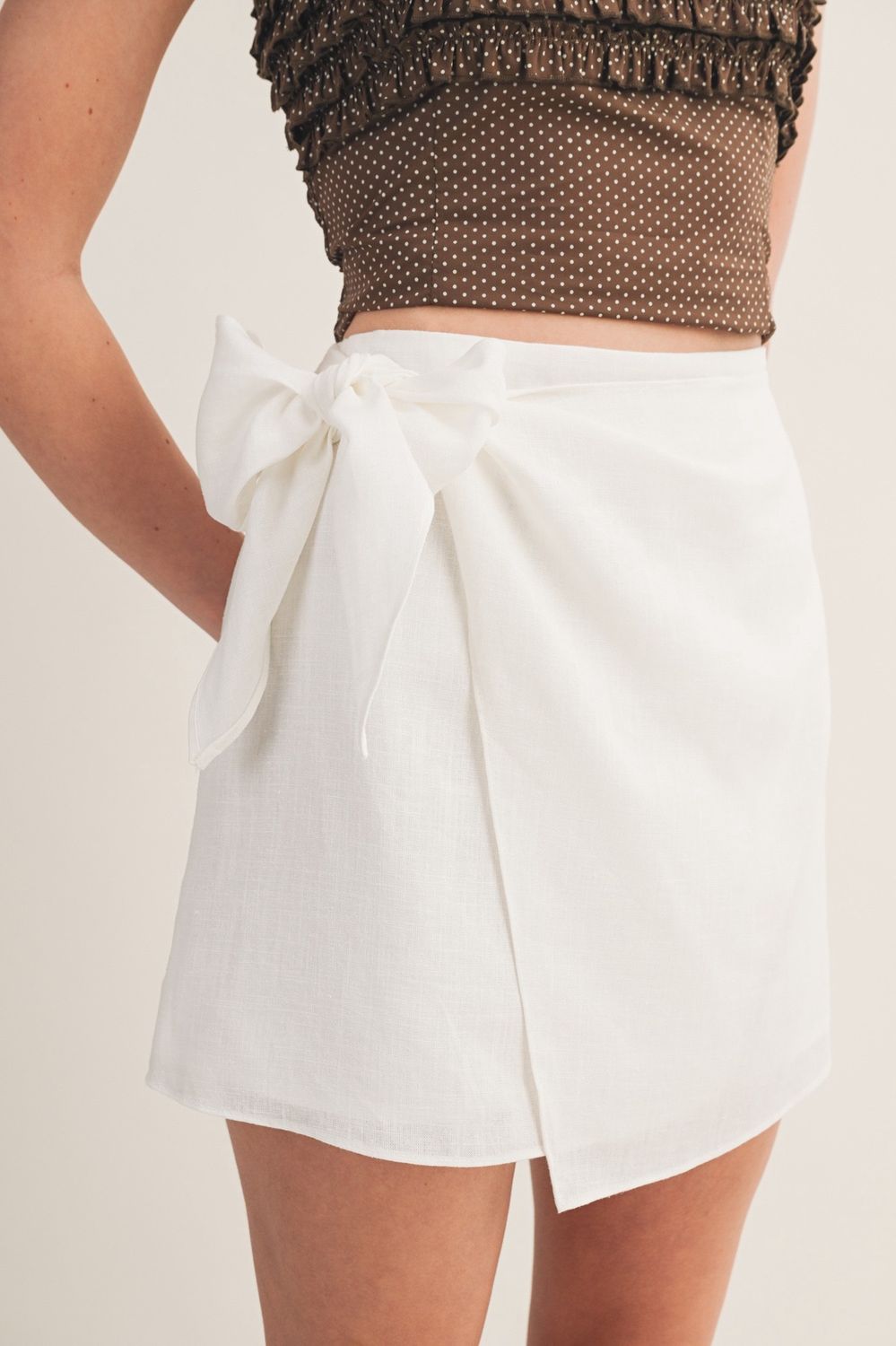 HALI TIE WAIST LINEN WRAP SKORT