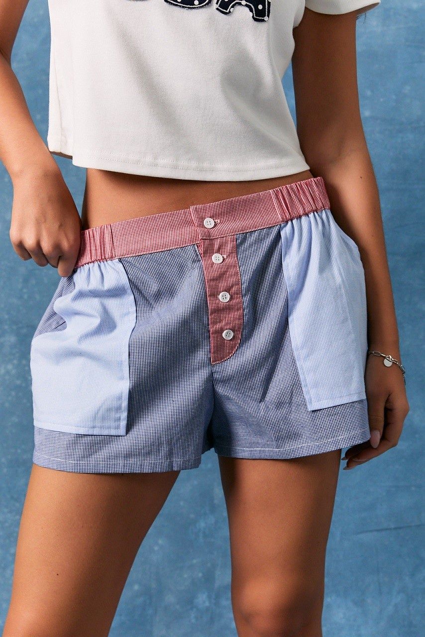 COASTAL CONTRAST BOXER SHORTS, COLOR: NAVY-MULTI GINGHAM, Size: XSMALL
