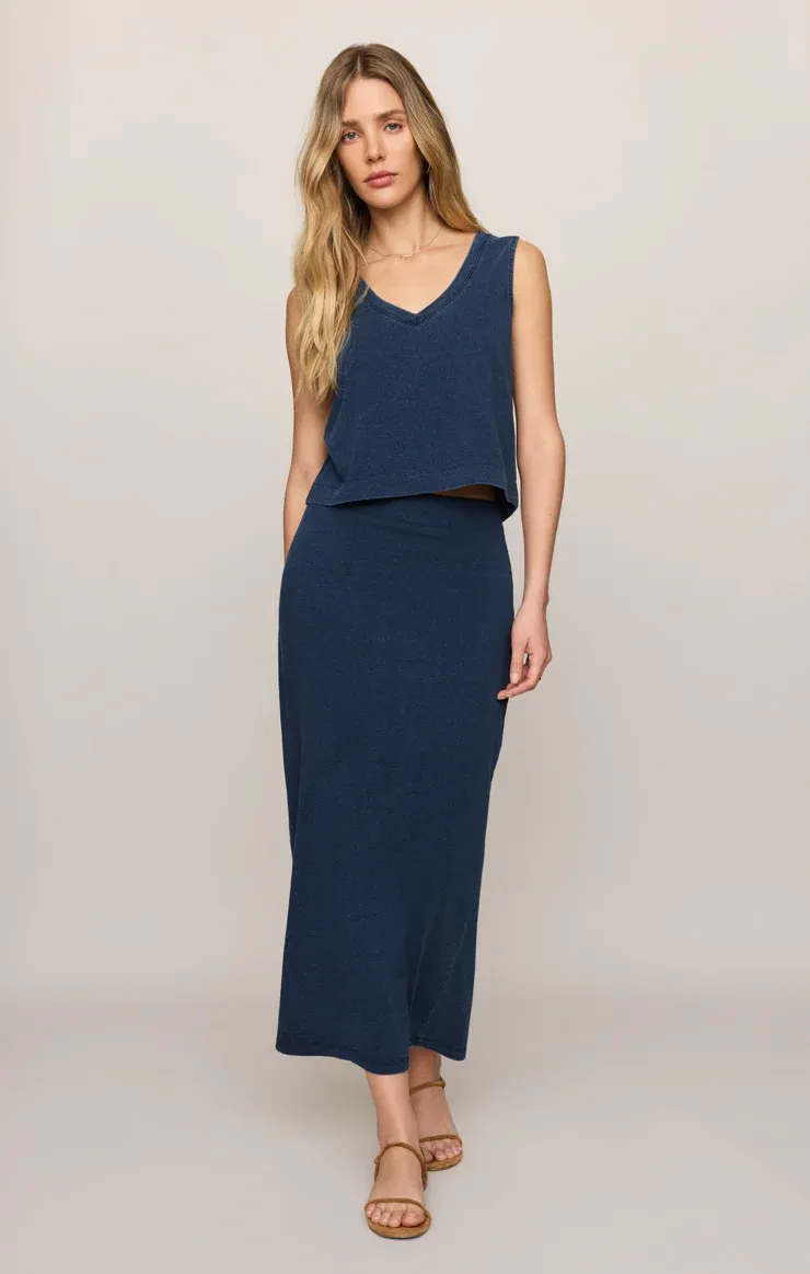 GAIL DENIM JERSEY MIDI SKIRT