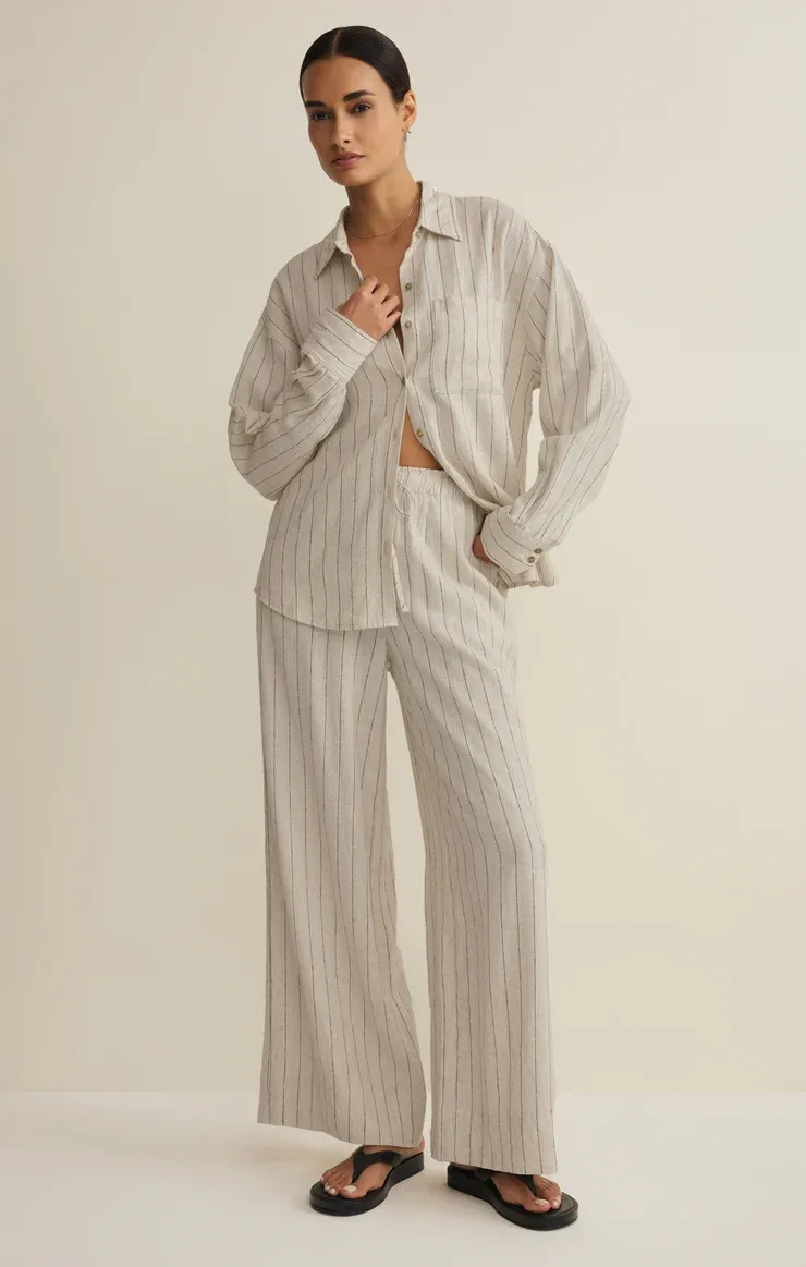 HENRI STRIPED WIDE LEG LINEN PANT