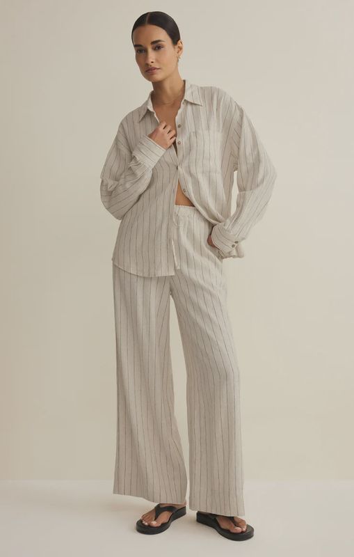 HENRI STRIPED WIDE LEG LINEN PANT