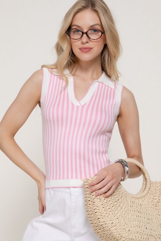 AURORA SLEEVELESS STRIPE KNIT TOP