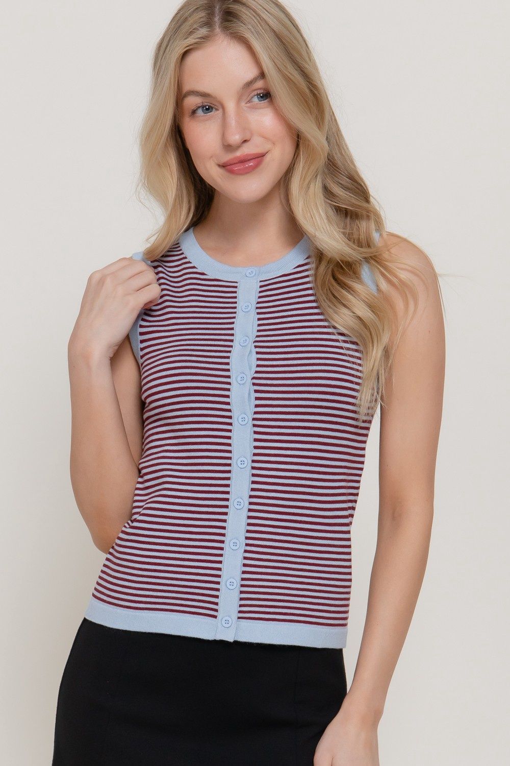 AVIVA BUTTON STRIPE SWEATER TOP