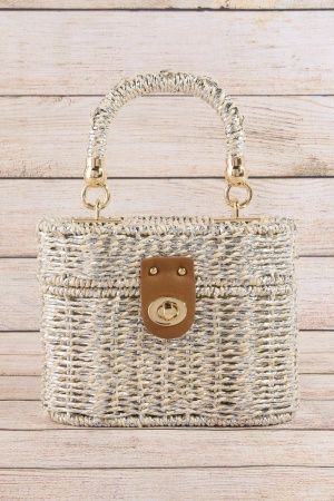 METALLIC STRAW HANDLE BAG