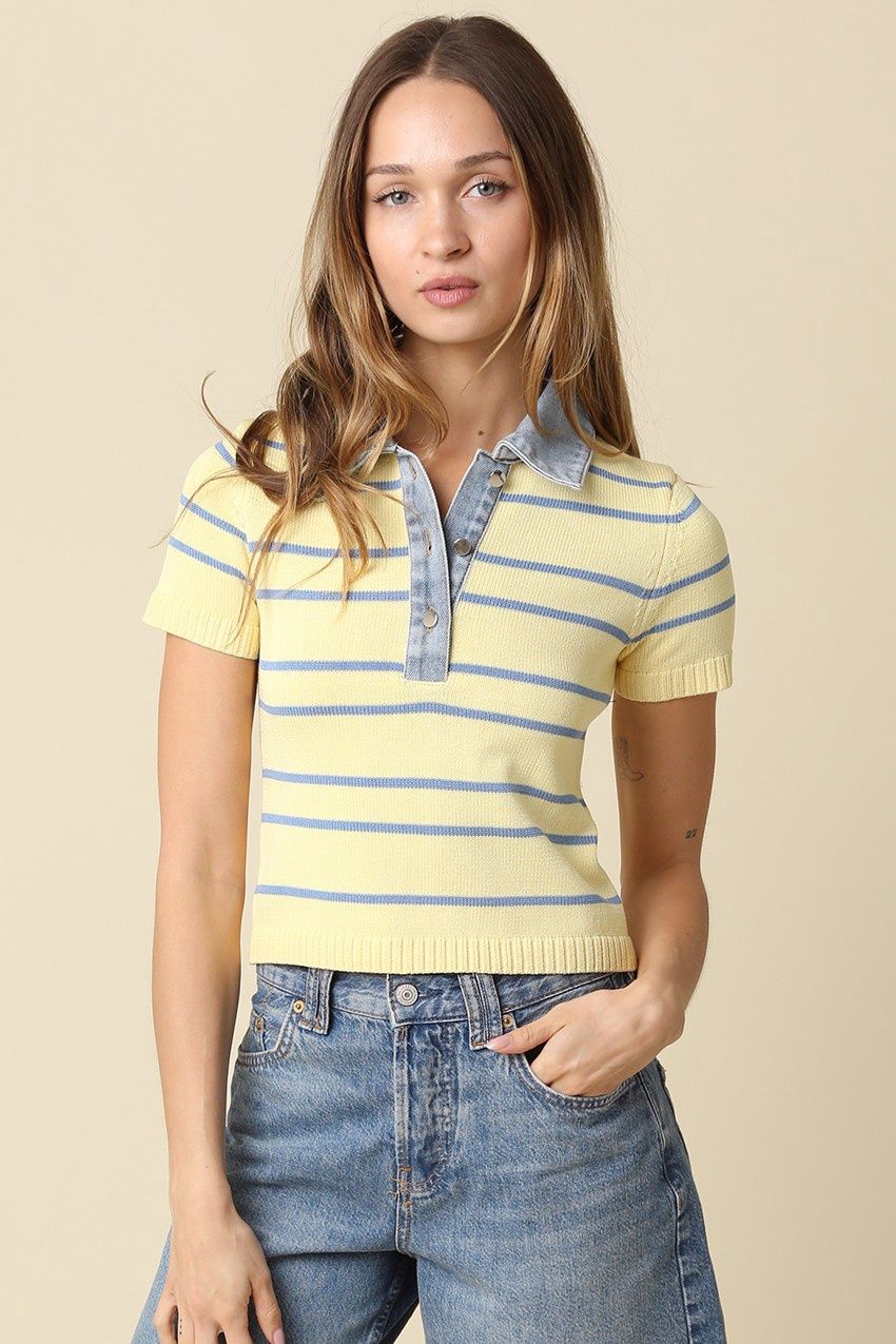SHYLA STRIPE COLLAR KNIT TOP