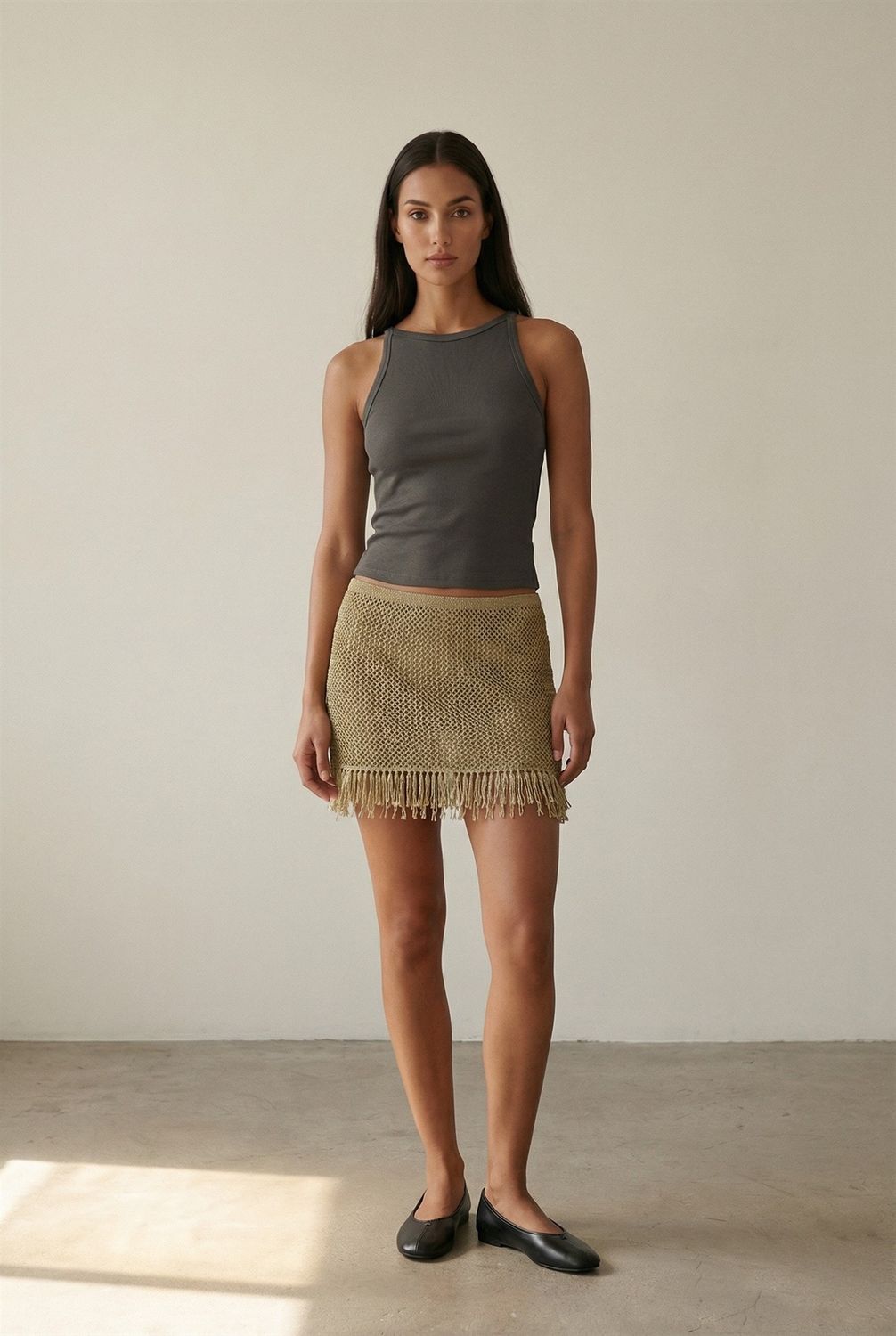LUNA METALLIC FRINGE MINI SKIRT, COLOR: GOLD, Size: SMALL